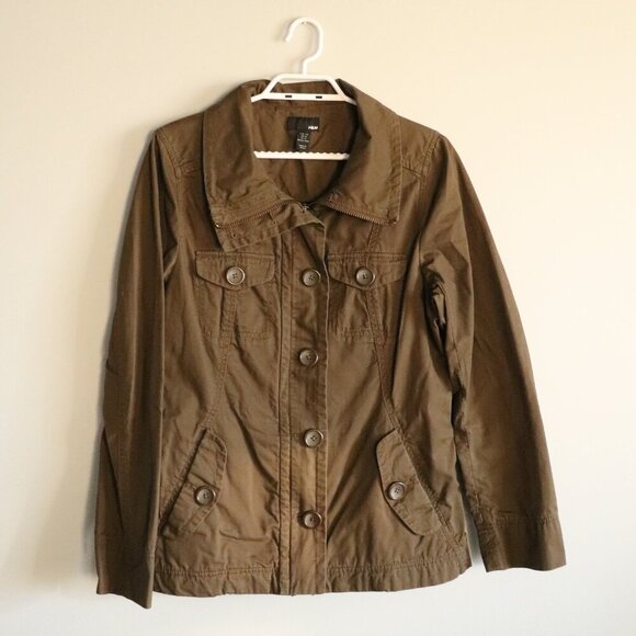 H&M Women's 14 Brown Full Zip Buttoned Casual Lightweight Long Sleeve Jacket - Picture 1 of 11